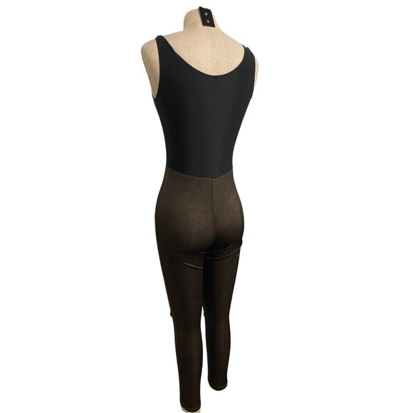 Black & Brown Sleeveless Leotard Jumpsuit With Distressed Leggings - Picture 6 of 6